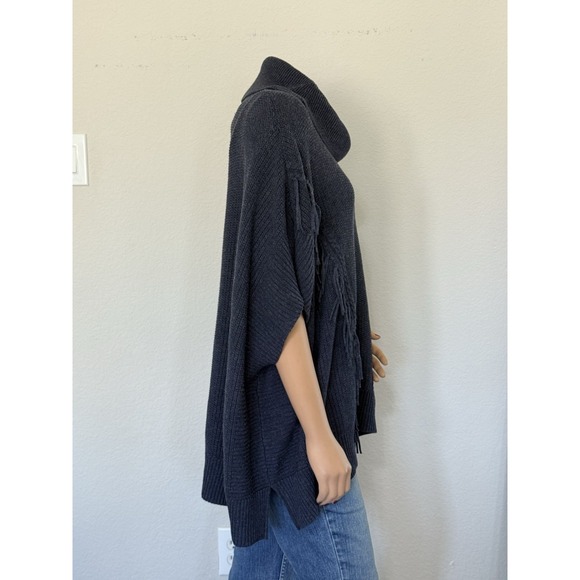 Anne Klein Womens Blue Fringe Turtleneck Poncho Sweater Size L/XL NWT - Picture 7 of 9